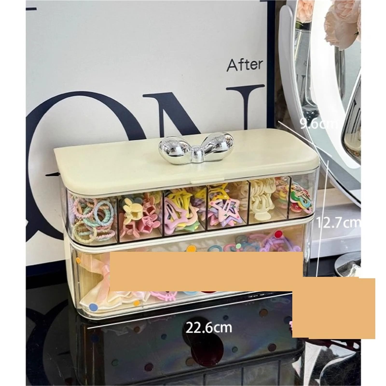 Haargummi Organizer Desktop-Haar-Accessoires-Aufbewahrungsbox mit großem Fassungsvermögen und Deckel, Schmuck-Organizer for Gummibänder, Haarnadeln(1pcs)