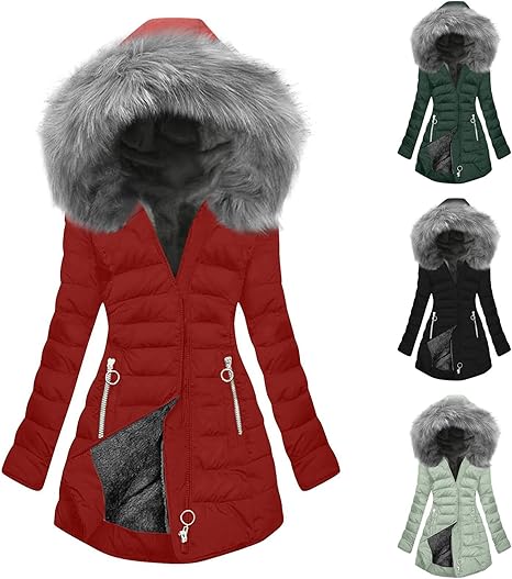 KQIVAM 2024 Doudoune Femme Puffer Hiver Doublé Polaire Vestes Chaud Fausse Fourrure Long Laine Manteau Imperméable Rembourré Pardessus Extérieur Ski Randonnée Épaissir Outwear Avec Poches À Capuchon