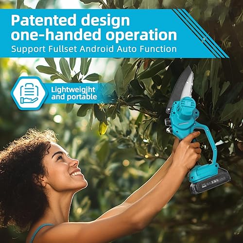 Miniatura 5 de Motosierra inalámbrica de 6 pulgadas con engrasador automático y bloqueo de seguridad Mini motosierra eléctrica de mano 2 baterías y diseño