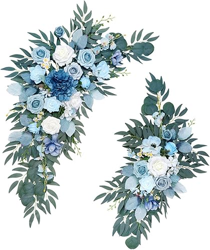 AMLESO 2 guirnaldas de flores artificiales hechas a mano con hojas verdes, guirnalda de arco de boda para ceremonia, fondo de boda, decoración de