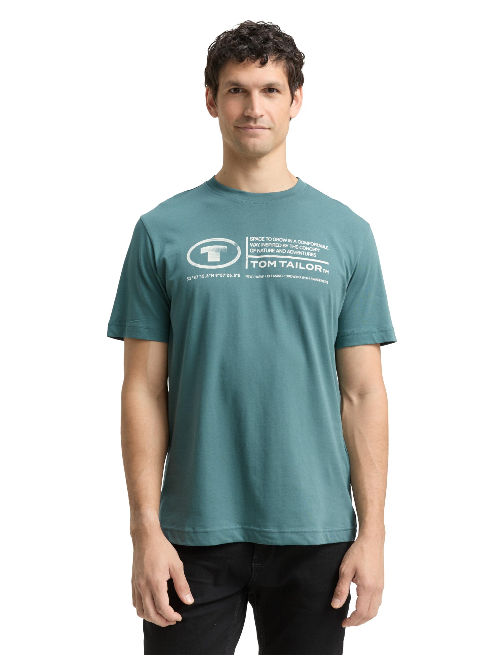 TOM TAILOR Men's T-Shirt 1035611, 30105 - Deep Bluish Green, L