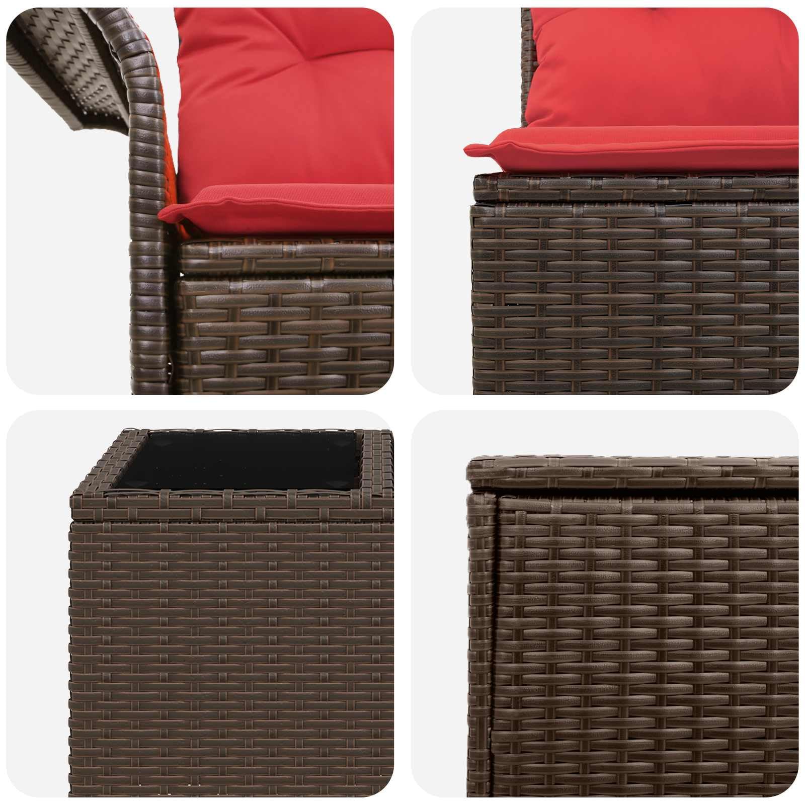 Fengshui Sofa outdoorowa, zestaw 6 sztuk, brązowo-czerwony, ze stali polirattanowej