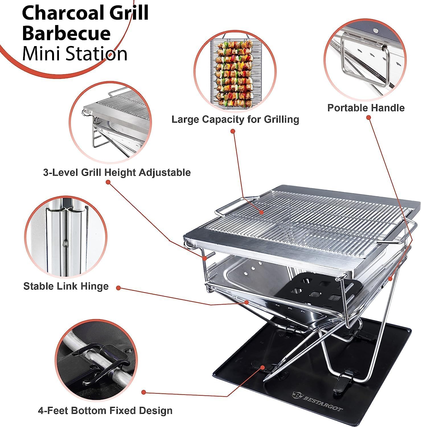 Amazon | Bestargot チャコールグリル バーベキュー ポータブル BBQ