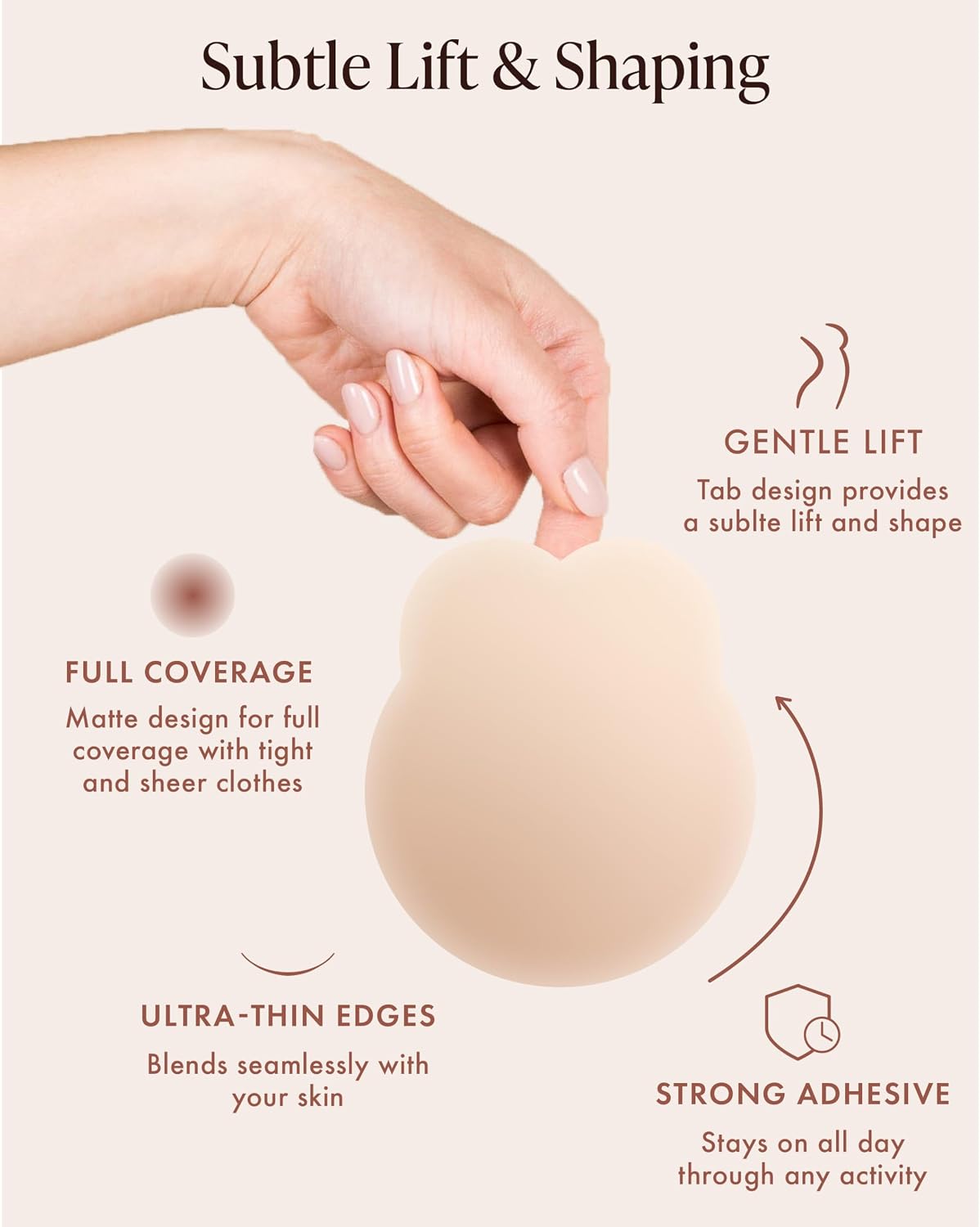 Bare Babe Nipple Covers with Lift - Reusable Sticky Bra Push Up - Waterproof Nipple Pasties Strapless Bras for Women 4 Shades