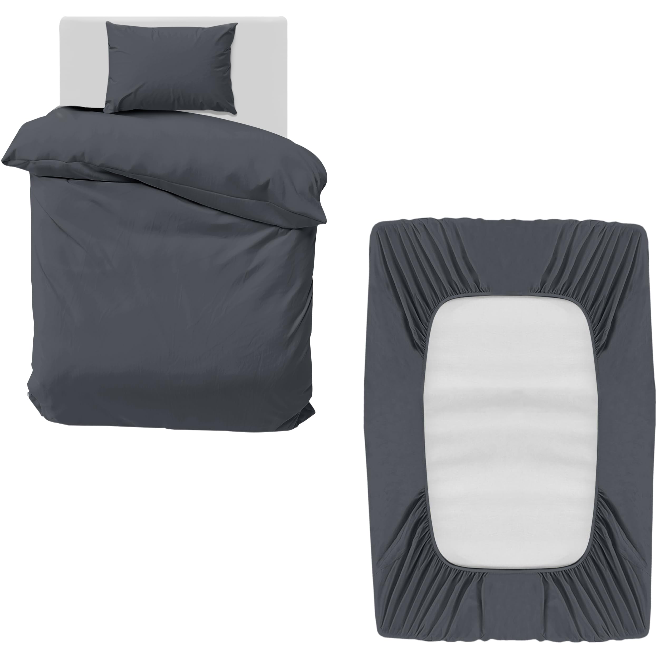 MOONLIGHT20015 Single Bedding Set 3 Piece Duvet Cover Fitted Sheet with Pillow case Soft Brushed Microfiber Duvet Cover sets Charcoal
