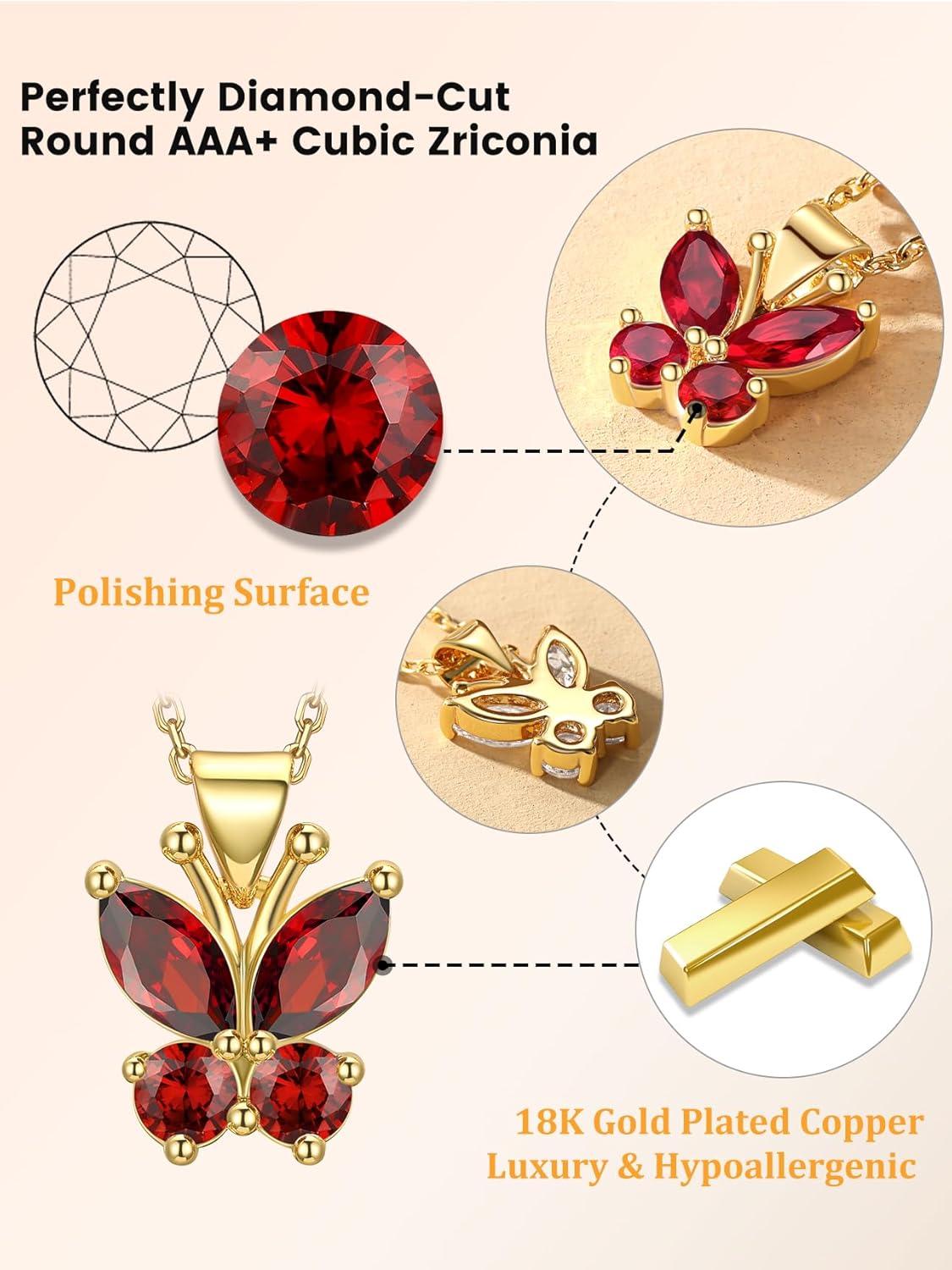 Bestyle Cute Butterfly Birthstone Necklace for Women, Dazzling Cute Silver/Gold Necklace Choker Chain, Great Birthstone Jewelry for Her - Image 4