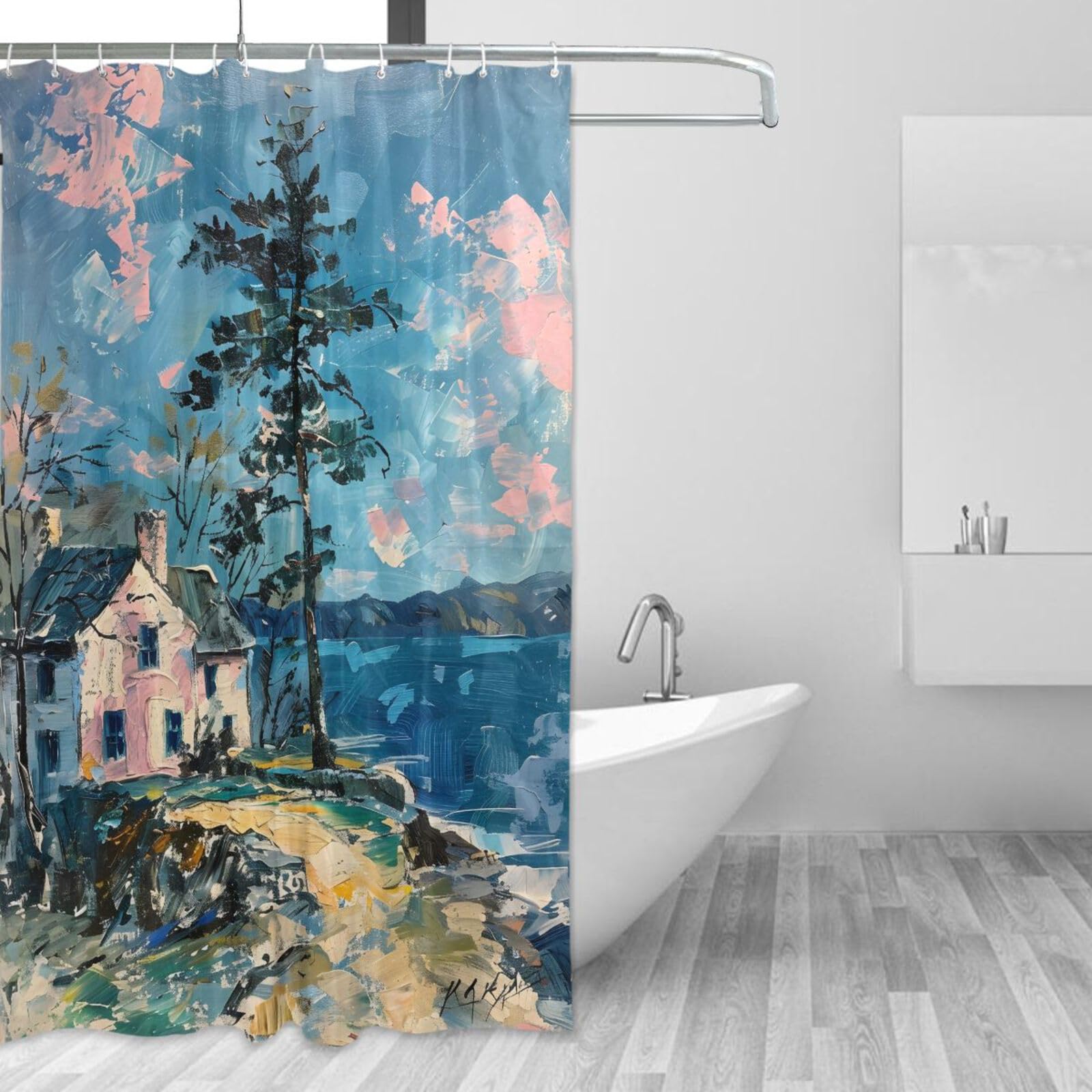 DUOBU Rural Scene Oil Painting Shower Curtain Washable Waterproof Fabric Bath Curtain 60x72Inch Shower Curtains with Hooks for Bathroom Decor