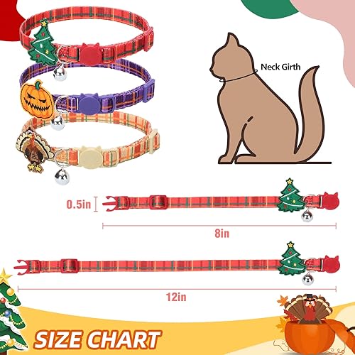 Miniatura 9 de PUPTECK Collar navideño para gato con campanas, paquete de 3 unidades de gatito ajustable para niñas y niños, mascotas, cachorros, conejitos con