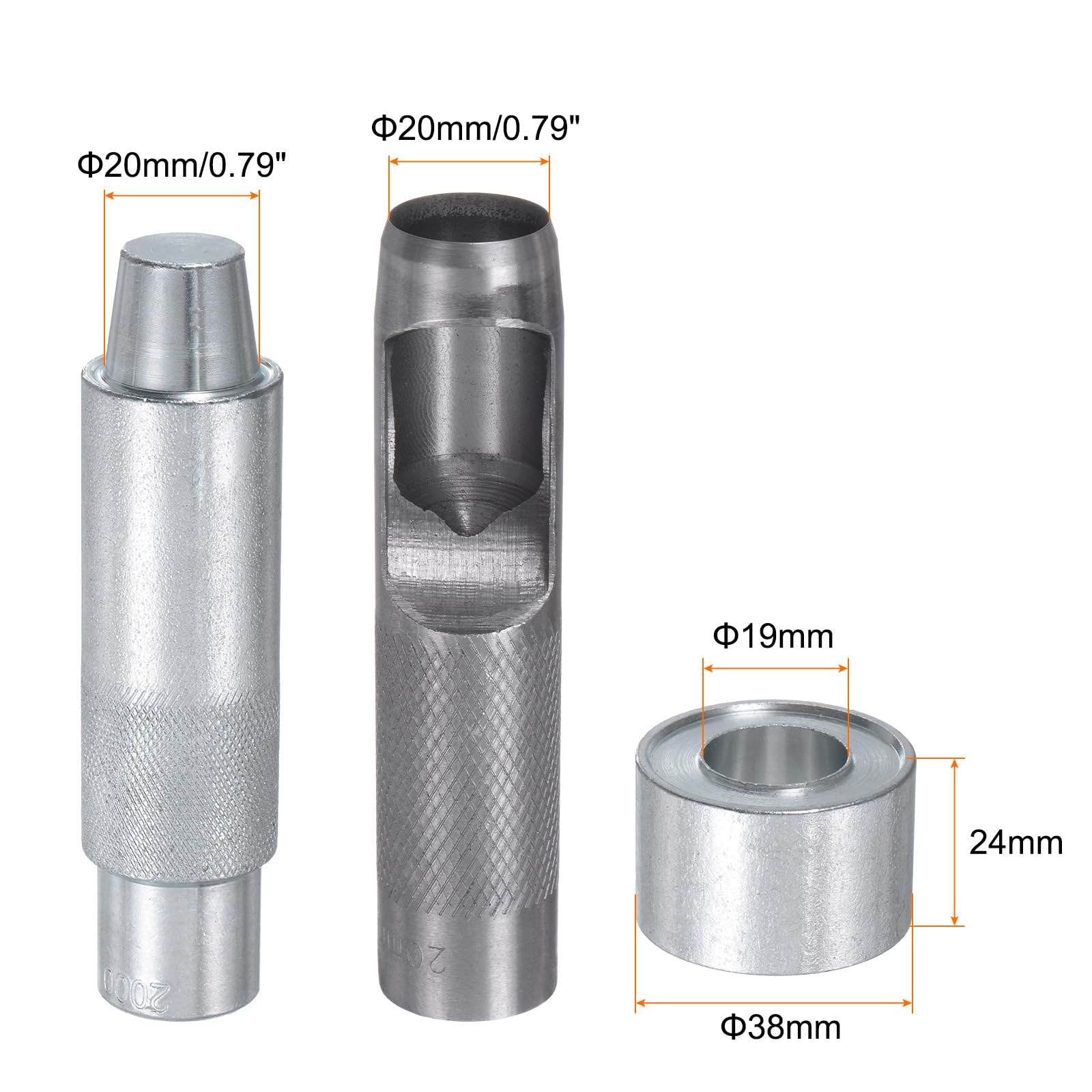 QUARKZMAN Outil de Poinçonnage de Trous à Œillets 20mm/0.79" pour Cuir, Poinçon Creux 20mm en Acier 45# avec Base pour Tissu, Vêtements, Artisanat et Sacs