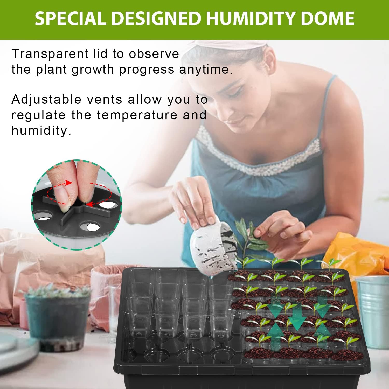 Sunbroaden 3 Packs Seed Starter Tray, Seed Starter Kit with Humidity Dome 144 Cell Reusable and Durable Seed Starting Trays, Plant Starter Trays Indoor for Seedlings and cloning (48 Cells per Tray)