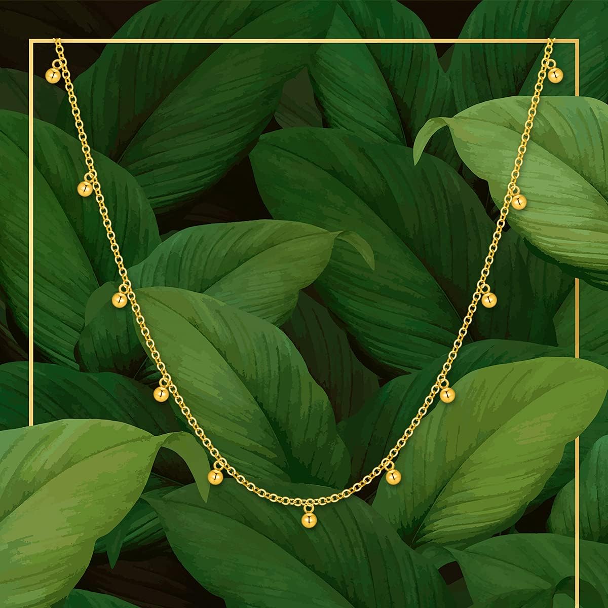 14k Gold Chain with 18k Gold Dangling Beads Necklace for Women, Tiny Ball Choker Necklace, Jewelry Gift for Her, 14-19 Inch - Image 6