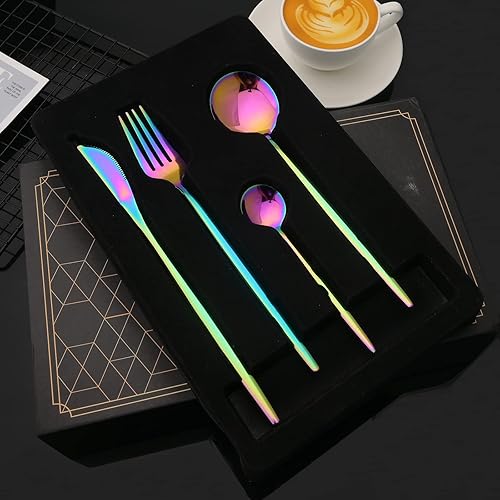 Miniatura 5 de JASHII Juego de cubiertos de 24 piezas con caja de regalo, juego de cubiertos de acero inoxidable para 6, regalo de inauguración de la casa, mango