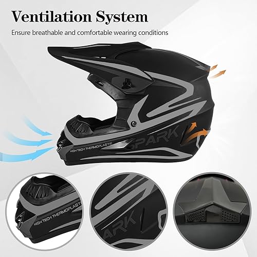 Miniatura 6 de Casco de motocross para niños y jóvenes, casco para adultos de ATV y bicicleta de tierra, casco de motocicleta de cara completa para BMX de 4 ruedas