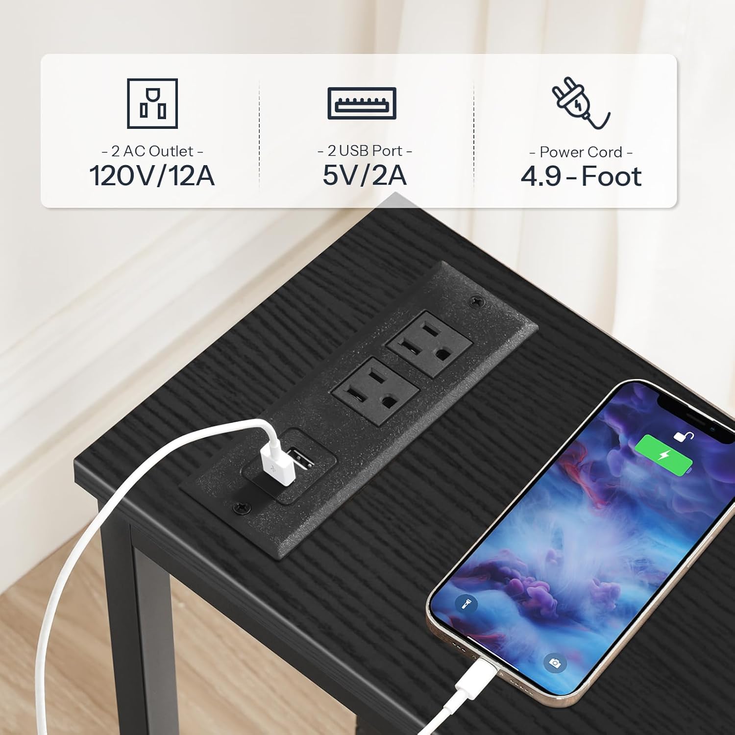 HOOBRO Narrow Console Table with Power Outlets, 44.9 Inches Sofa Table, Slim Behind Couch Table, Entryway Table with Display Shelf, for Living Room, Foyer, Hallway, Black BB114UXG01