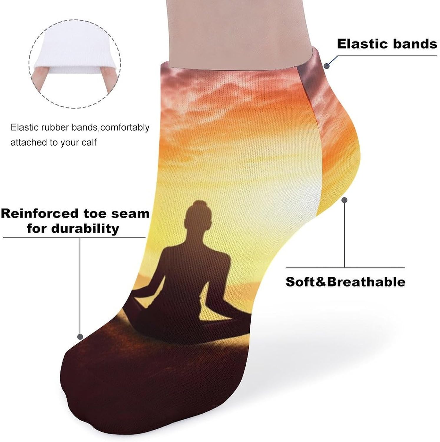 Mens Lightweight Short Socks, Yoga Meditation 5-Pairs Athletic Ankle Socks with Arch Compression