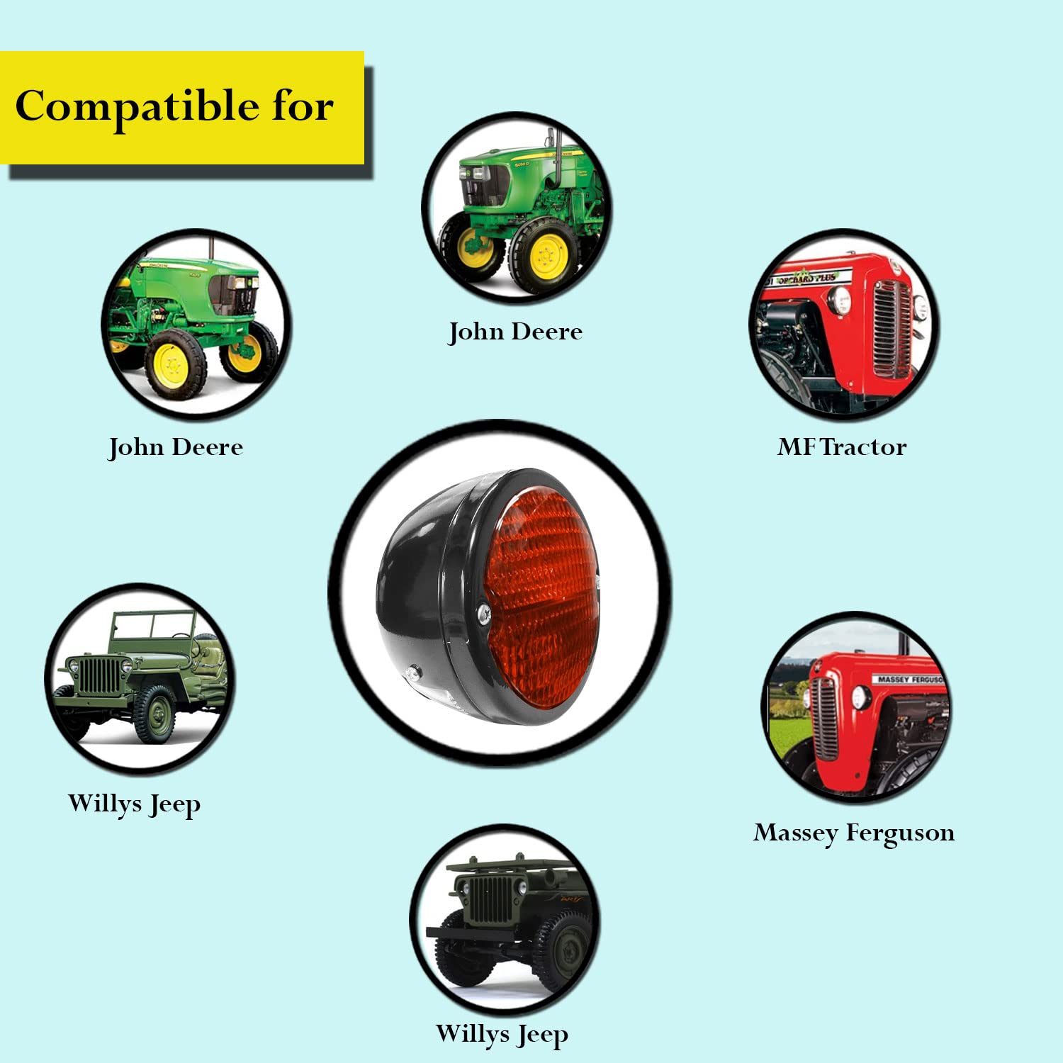 Coppia di fanali Posteriori | Corpo Nero | Anello Nero | Lente Rossa I per Jeep Willys | Trattori John Deere e Massey Ferguson (Corpo Nero | Anello Nero | Lente Rossa)