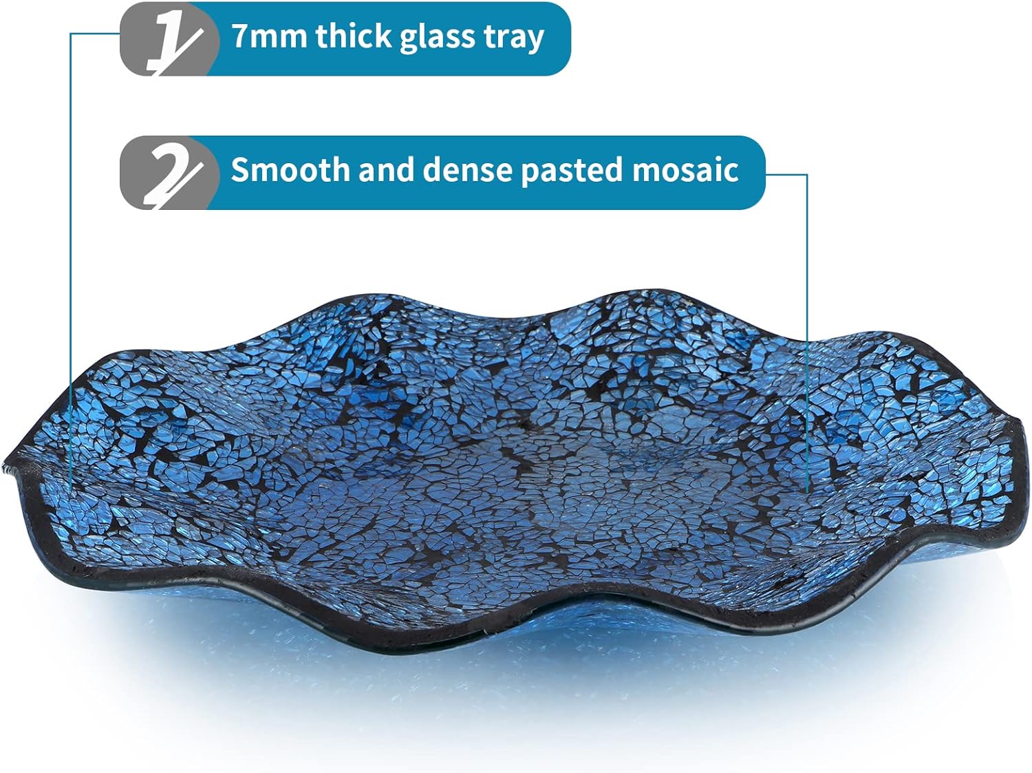 MDLUU Mosaic Centerpiece Tray, 12" Decorative Glass Plate, Home Decor Glass Bowl for Dining Room Table, Coffee Table, Gift (Turquoise Blue): Home & Kitchen