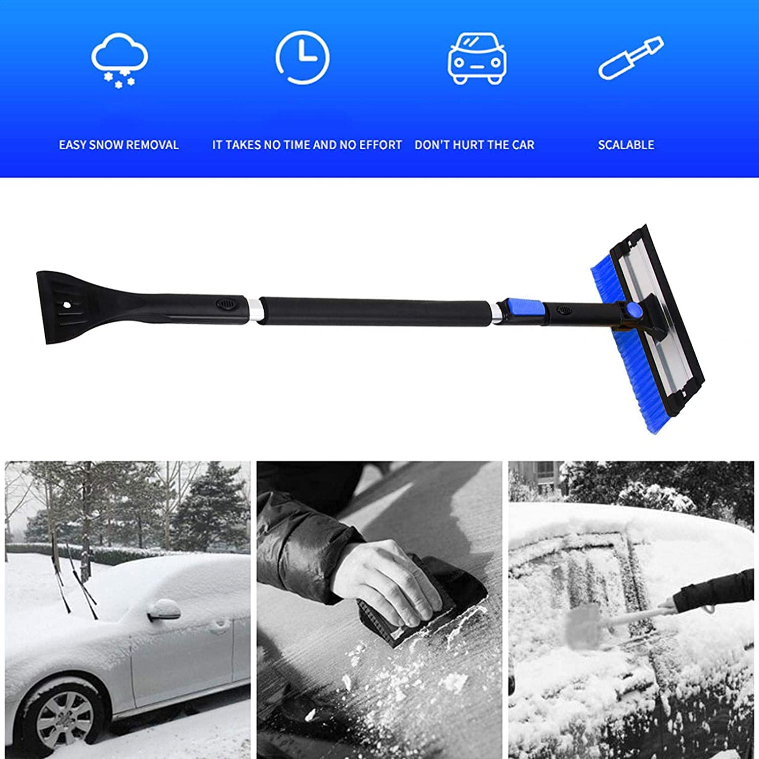 3 in 1 asportabile Auto da Snow ginestra con Raschietto di Neve Ghiaccio, rimozione di Neve Strumento per spazzole telescopico per Auto Auto Truck Windows Windows
