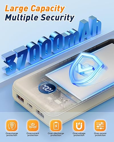 Miniatura 3 de Cargador portátil de batería  Batería portátil de teléfono de 37000 mAh con 4 cables integrados, batería de carga rápida de 22.5 W, compatible con
