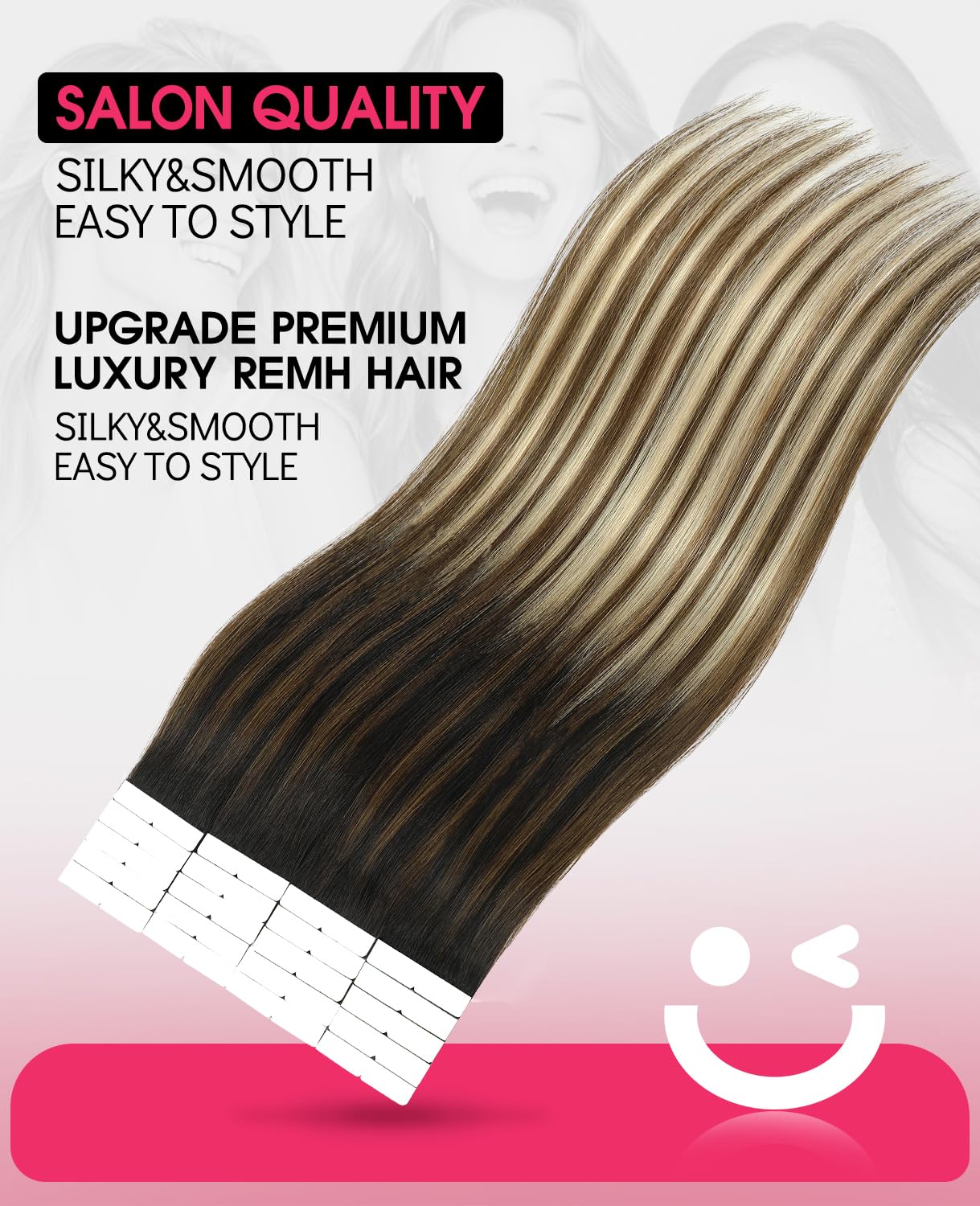 Youngsmile Invisible Tape in Hair Extensions Human Hair #1B/4/27 Natural Black to Chocolate Brown and Caramel Blonde 20pcs 40g 18 Inch Injection Tape in Hair Extensions Human Hair (#1B/4/27,18'')