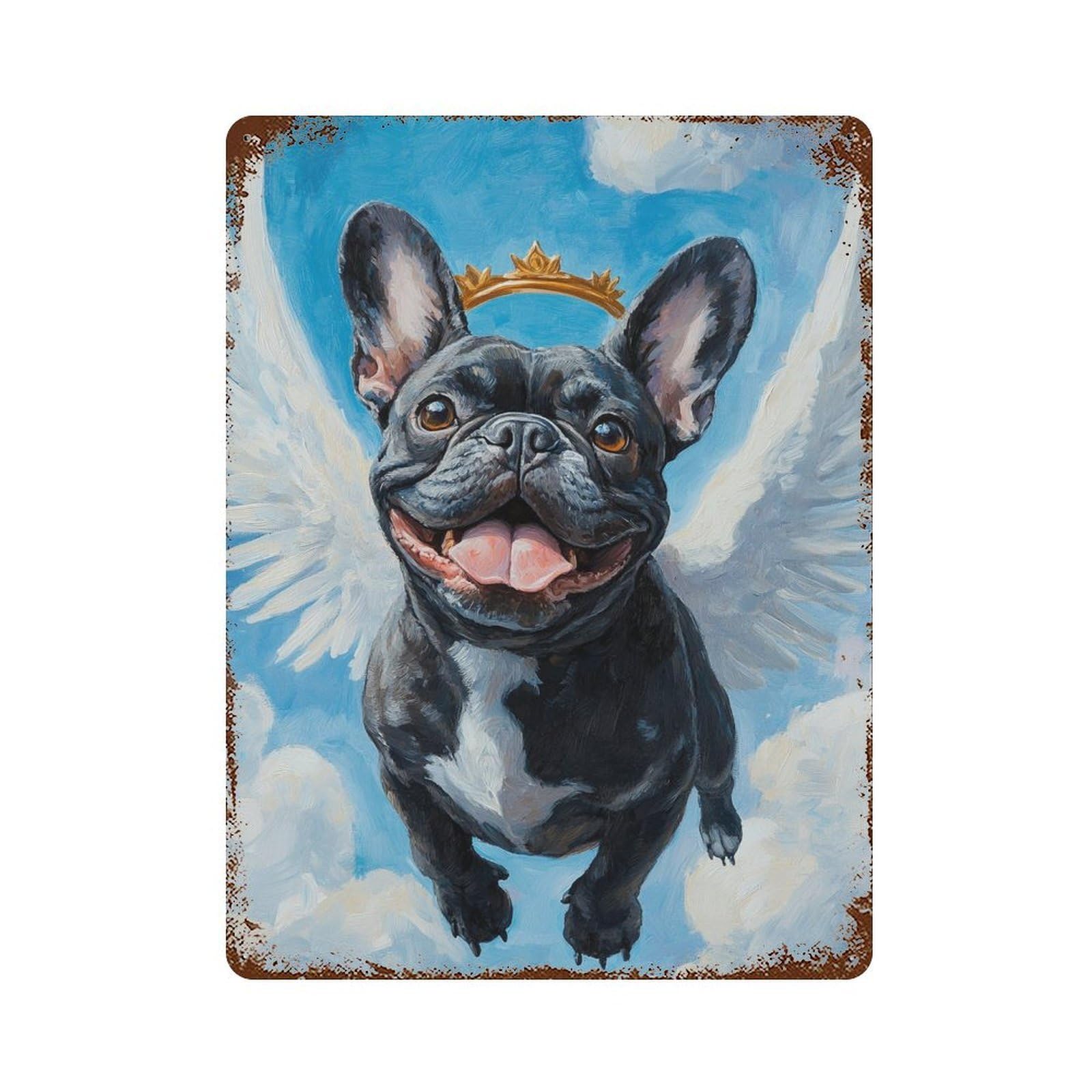 Angel Dog Heaven Painting -1 15.7"x11.8" Weathered Tin Sign, Rustic Home Decor for Living Room, Hallway And Home Decor