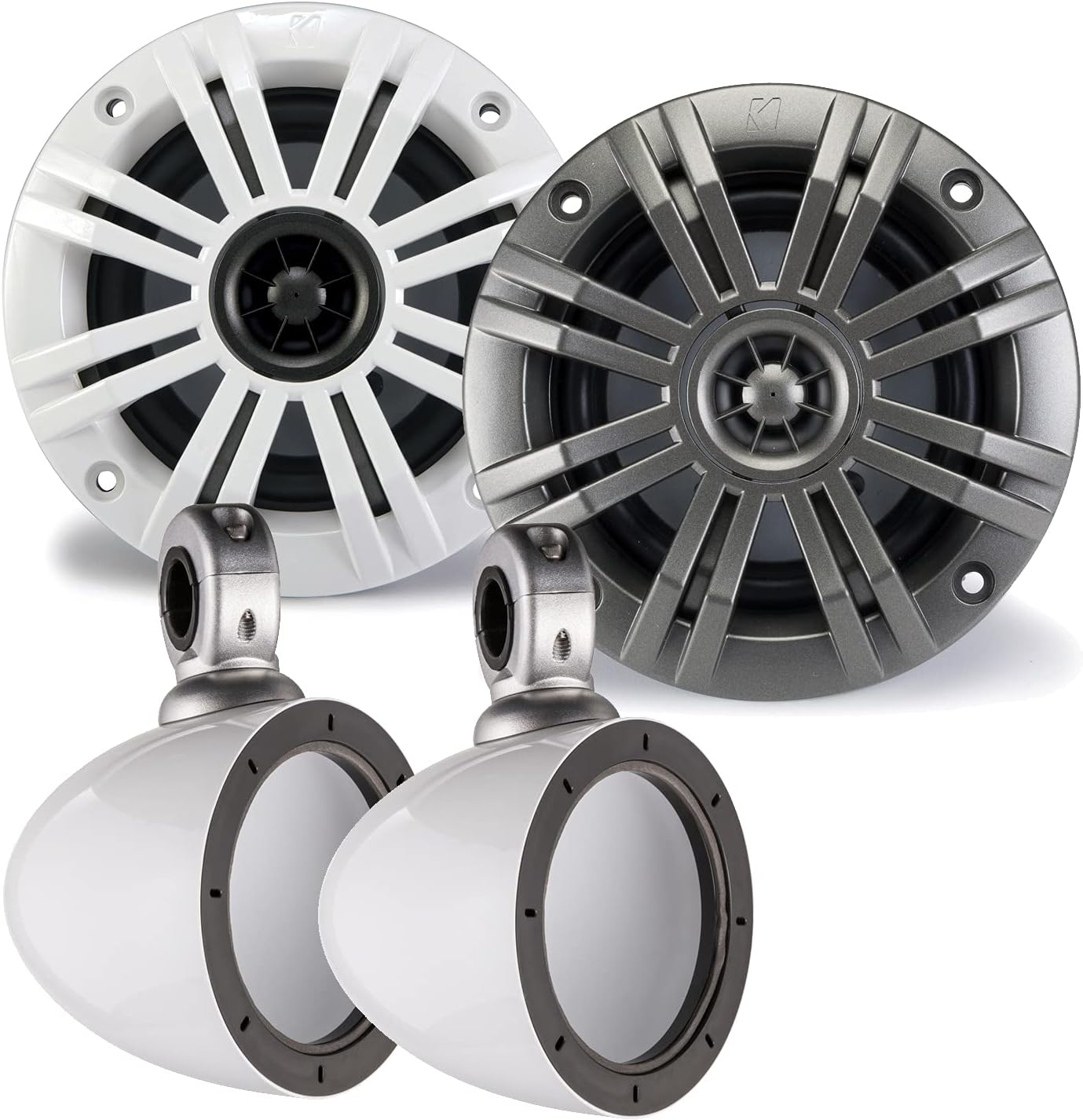 KICKER 4 Inch KM-Series Marine Speaker Bundle 41KM44CW with White Wake Tower Enclosure