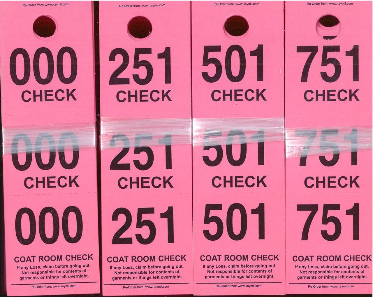 Coat Check Tickets 1,000 1-5/8 x 5-1/4 (Pink)