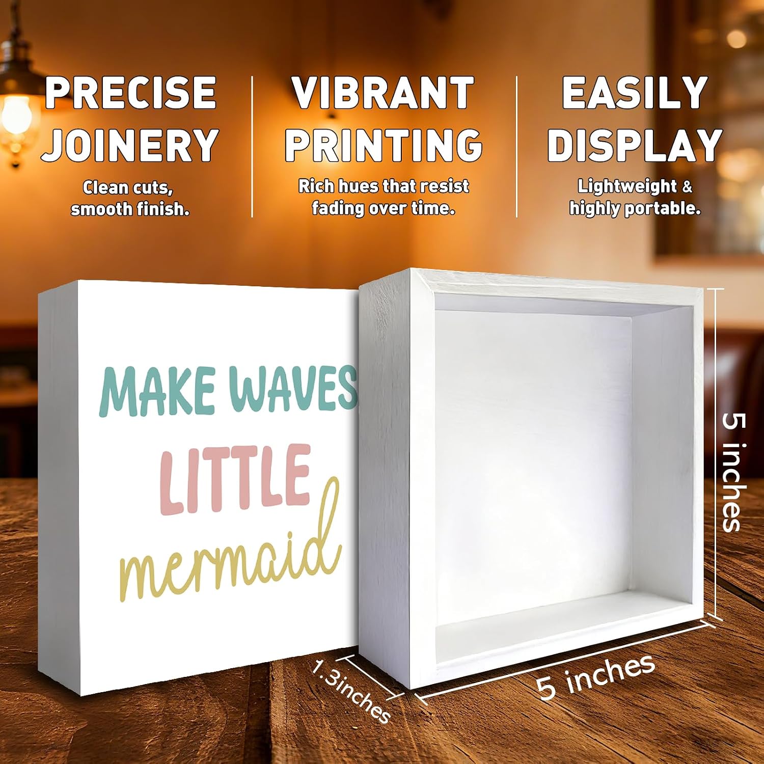 Mermaid Room Decor for Kids, Make Waves Little Mermaid Wooden Box image 2