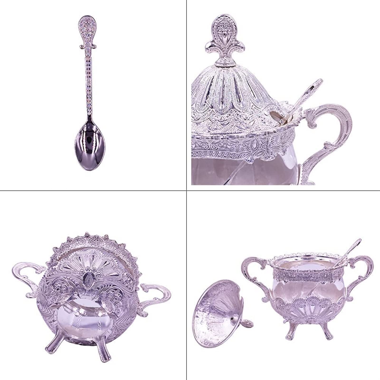 Zuckerdose/Topf, Salzgewürzbehälter, Gewürzglas, Zuckerdose mit Deckel und Löffel for Küche, Kaffeebar und Hochzeitsfeier, Zuckerbehälter aus Metall und Glas for Würfelzucker und Puderzucker, Gold (
