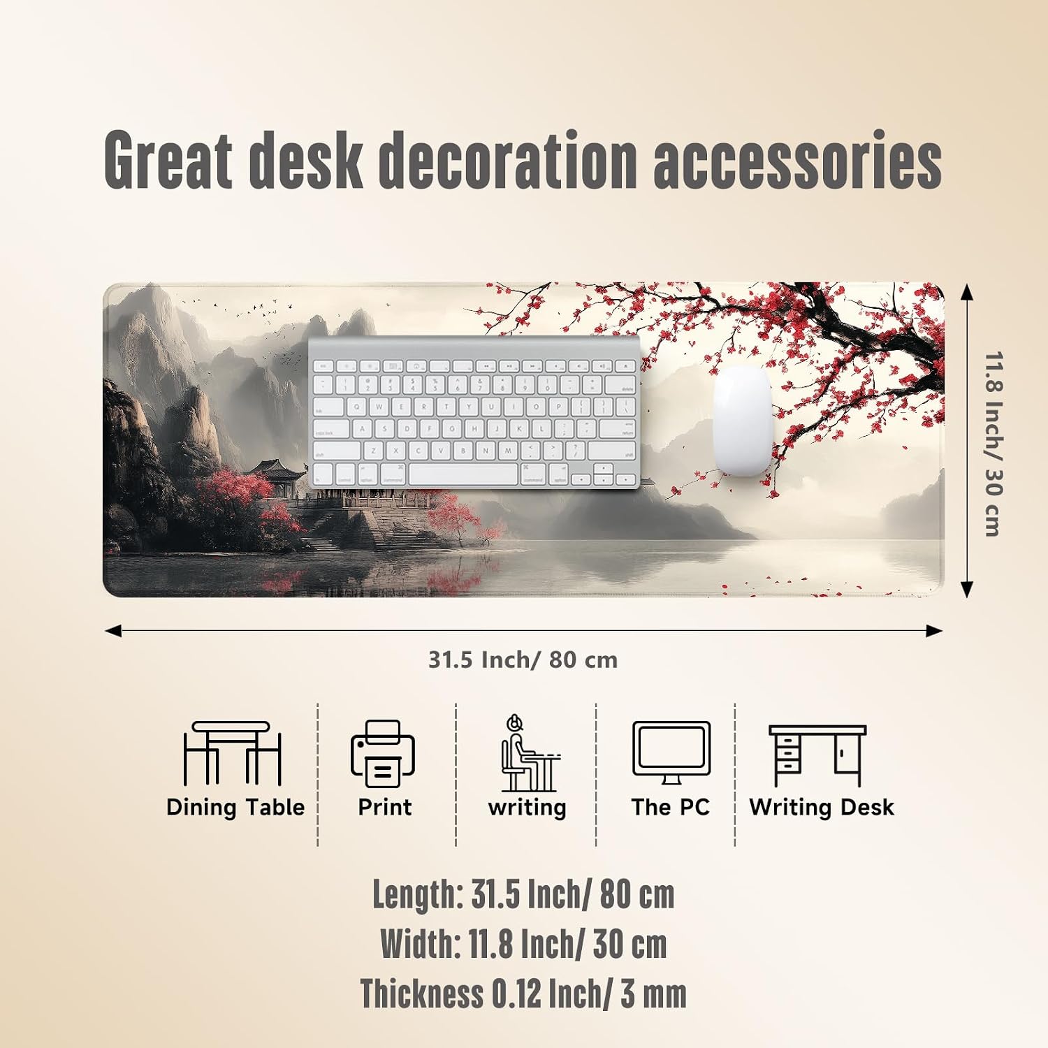 Extended Gaming Mouse Pad, Large Mouse Mat 3 mm Nature Rubber Base Mousepad with Stitched Edges, Non-Slip Desk Mat for Office Home Great Gift 31.5x11.8 Inch (Japanese Watercolor) 5 71bUmFnuB7L. AC SL1500