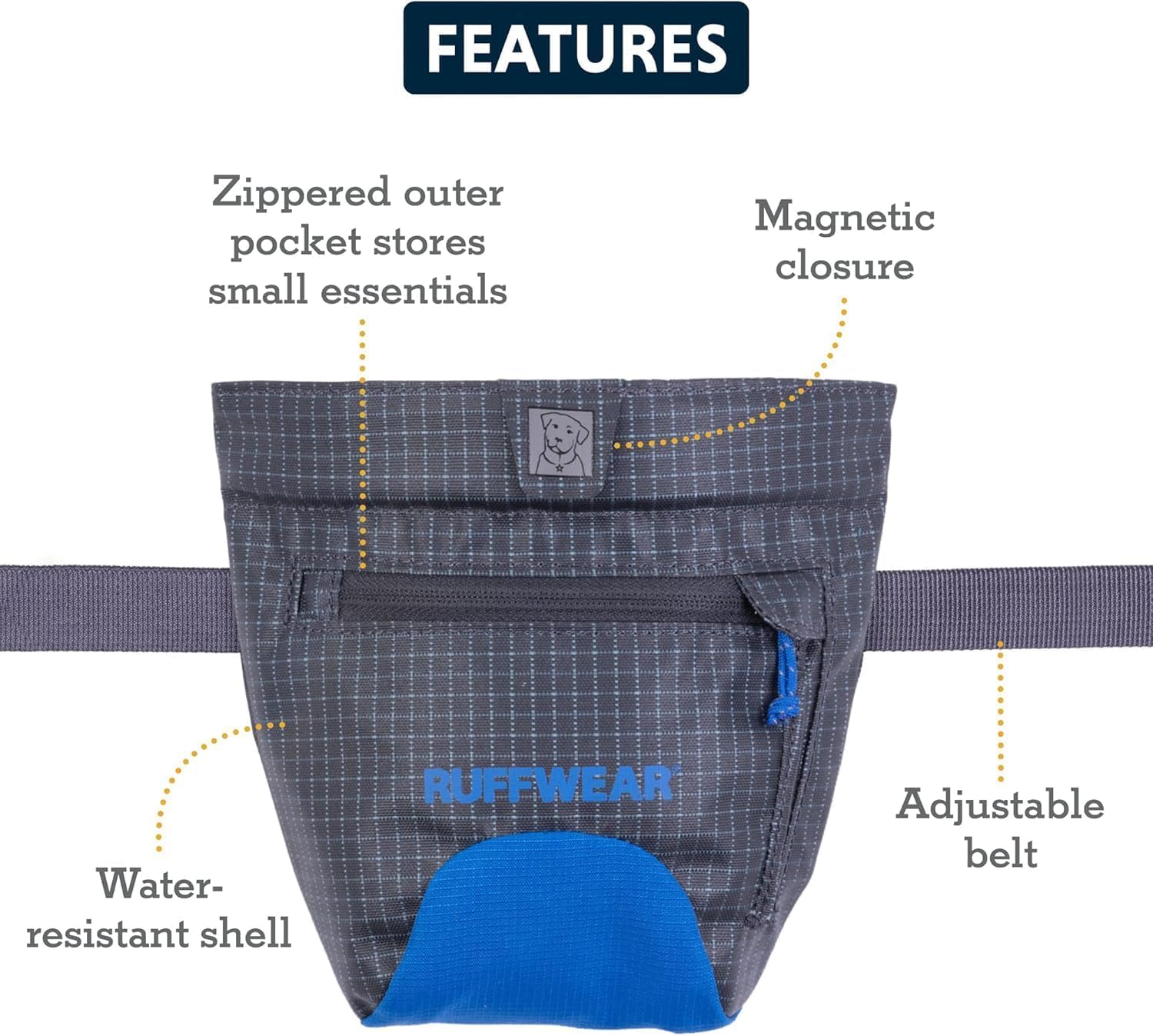 Ruffwear, Treat Trader Dog Treat Pouch, Hands-Free Waist-Worn, One-Handed Magnetic Closure, Belt (30-48 in) or Clip, Waterproof Food-Grade Lining, Zippered Pocket, Clicker Loop, Brown Bear - image 5