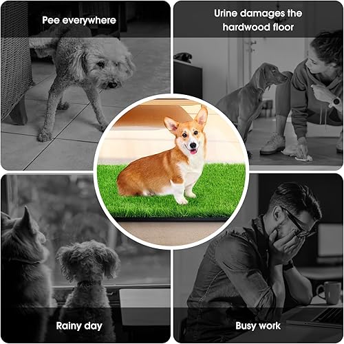 Miniatura 7 de Almohadillas para orinar de pasto para perro, tapete de césped artificial para mascotas, para interiores y exteriores, portátil, con bandeja,