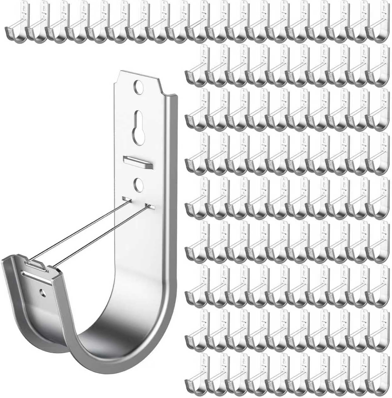 100 Pack 2 Inch Cable Support J Hook Wall Mount J Hook with Retainer Clip, Galvanized Steel for Cable Management & Organization Solution