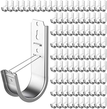 100 Pack 2 Inch Cable Support J Hook Wall Mount J Hook with Retainer Clip, Galvanized Steel for Cable Management & Organization Solution