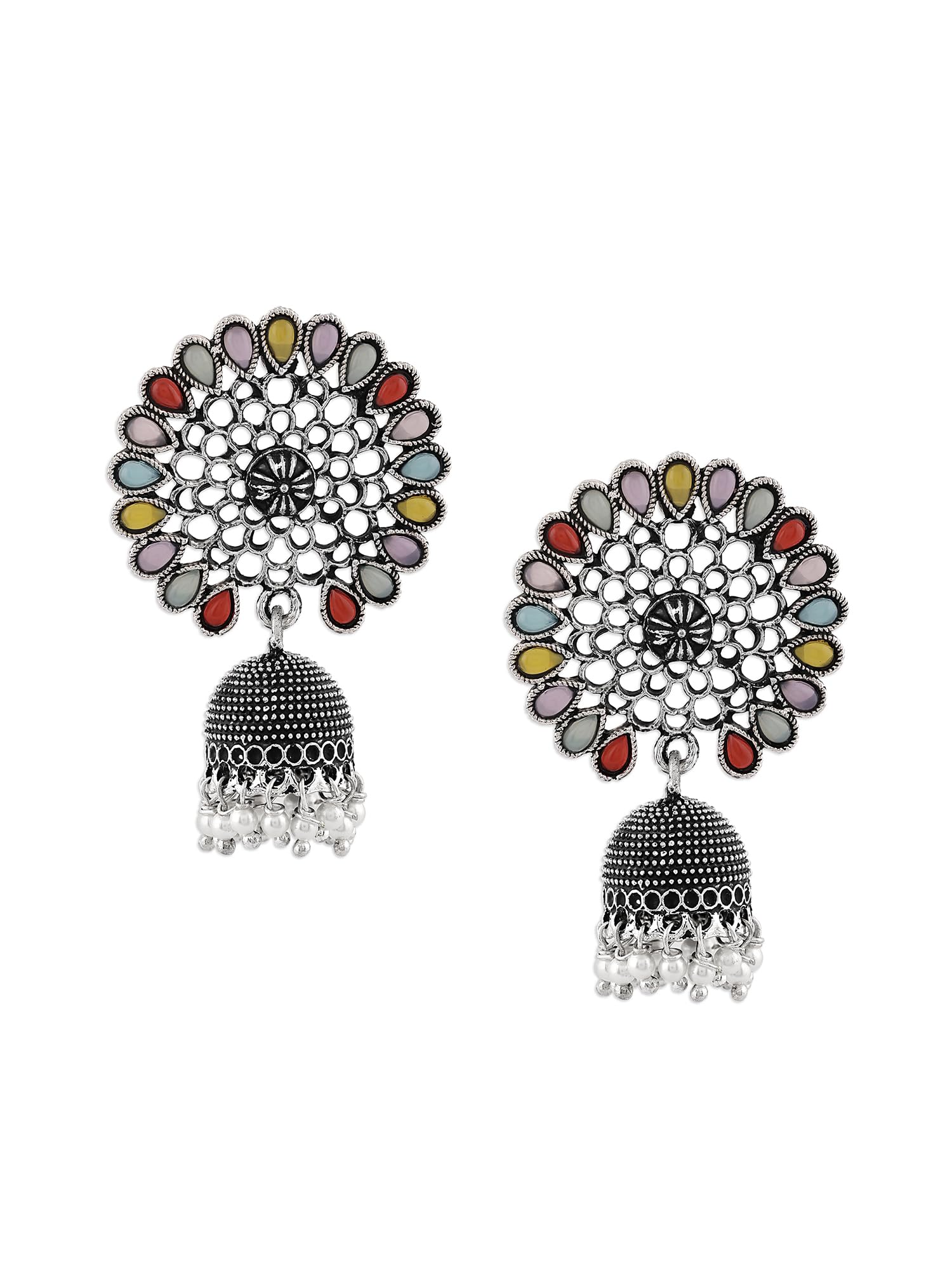 Zaveri Pearls Multi Colour Silver Oxidised Traditional Jhumki Earring For Women-ZPFK16680 (B0CKL8HSTY) Amazon Price History, Amazon Price Tracker