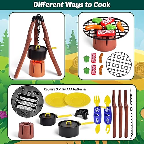 Miniatura 2 de Fun Little Toys Tienda de juegos para niños con juguetes de camping, tienda de campaña para niños pequeños con linterna de batería, tienda