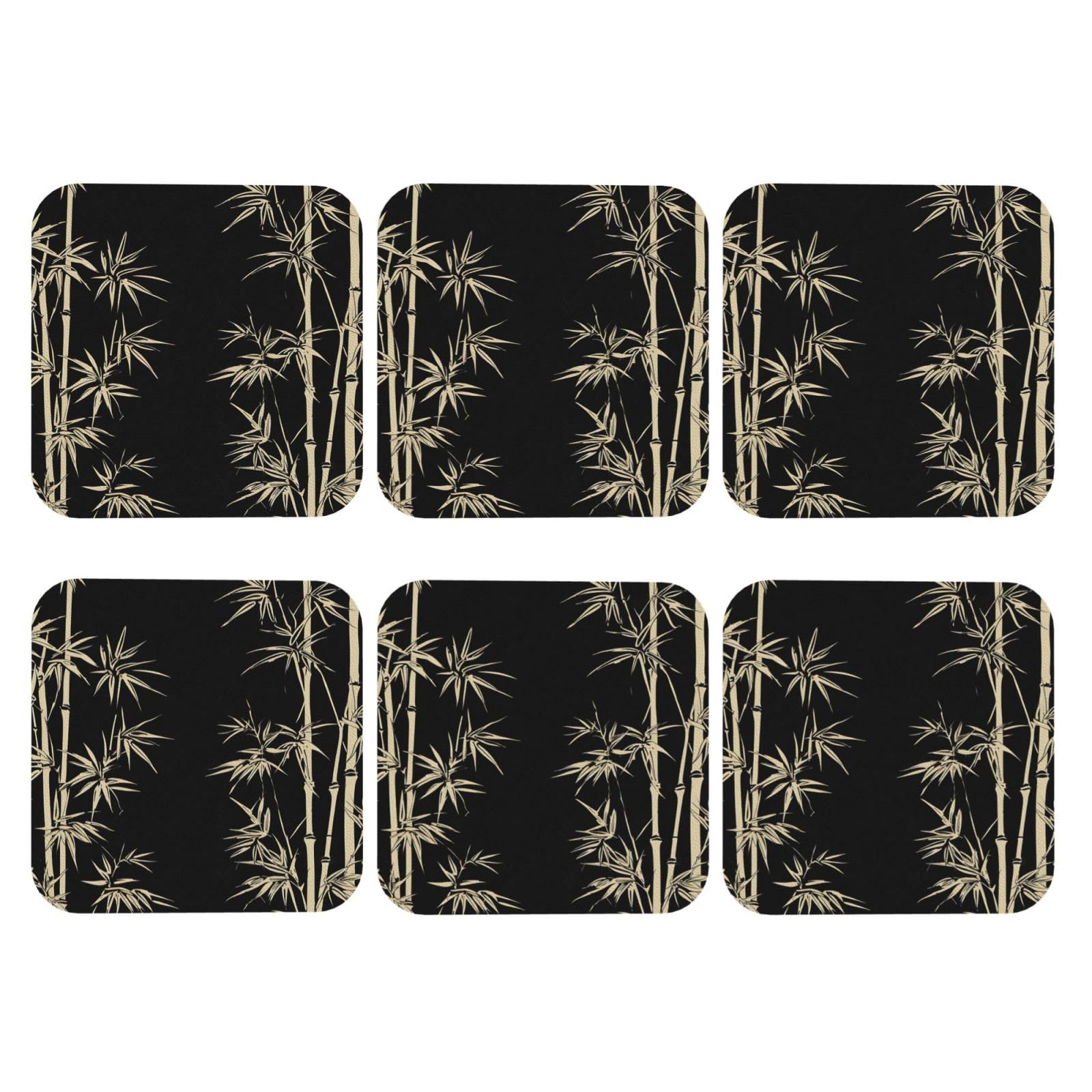 6Pcs PU Leather Coaster for Drinks, Asian Bamboo Cup Coastersr 4" Cup Mat Pad, Aesthetic Drink Coasters for Coffee Table, Square Coaster for Tabletop Protection
