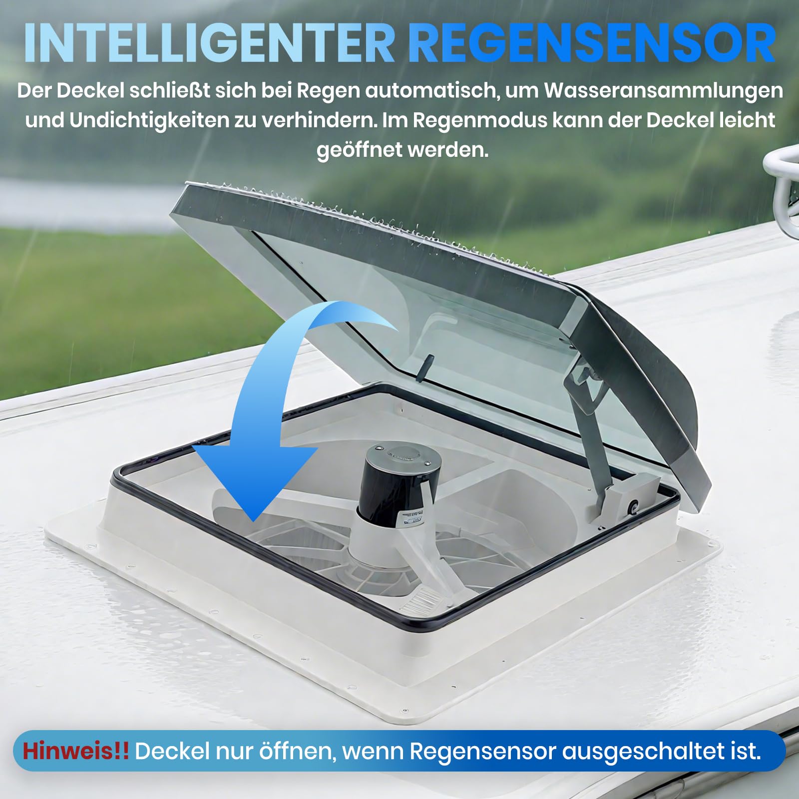 Wohnmobil Dachventilator mit Regensensor & Temperatursteuerung, 10-Stufen Lüfter, Ultra Leise 40 dB, 934 CFM Luftstrom, 36×36 cm Universal Dachhaube mit Fernbedienung & Insektenschutzgitter