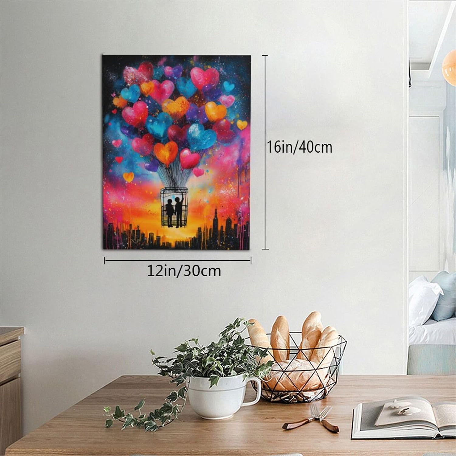 Banksy Street Graffiti Wall Art Balloon Canvas Wall Decor Pictures Paintings Prints Artwork Framed Decorations For Living Room Office Bedroom Bathroom Gifts 12" x 16"