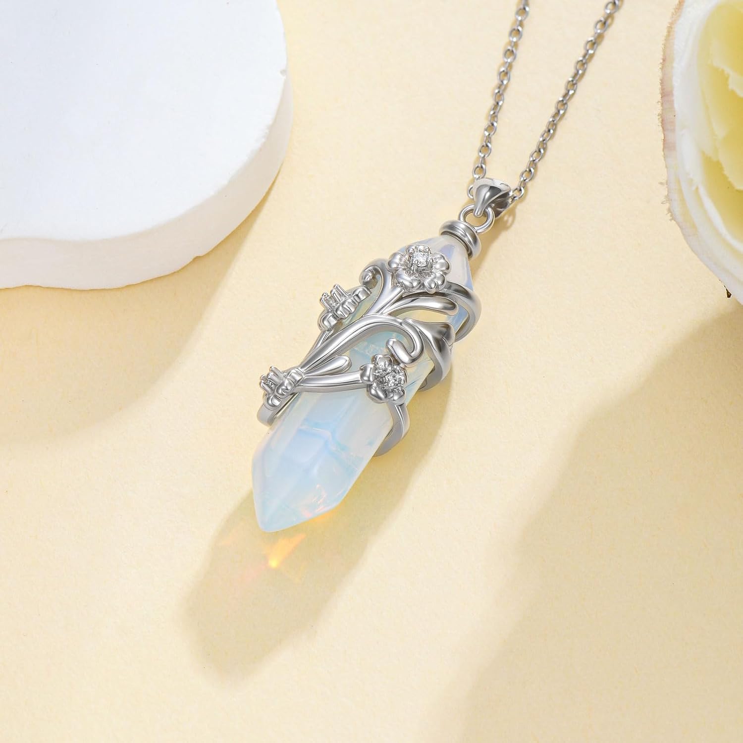 925 Sterling Silver Lab Grown Diamond Necklace, Malachite/Turquoise/Moonstone Pendant Necklace for Women, Fine Jewelry Gift for Mom Mother Lover, Birthday Anniversary Christmas, With 18+2inches Chain