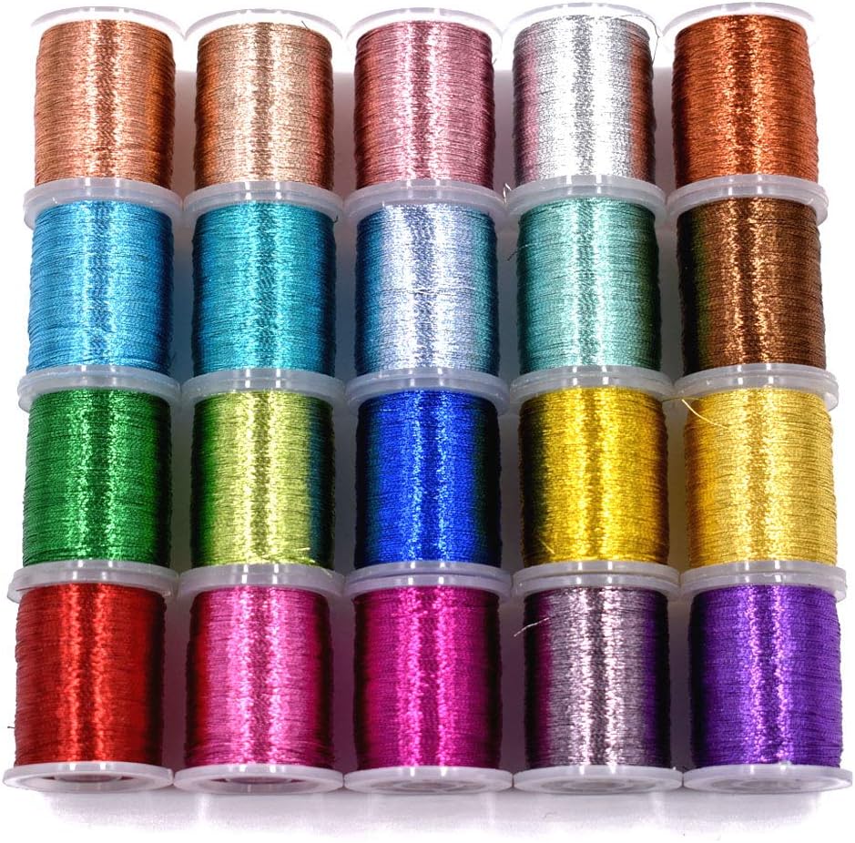 20PCS Metallic Yarn Thread for Steelhead or Body of Nymph Fly Tying Materials Standard Spool (20pcs Metallic Colors-Set A)