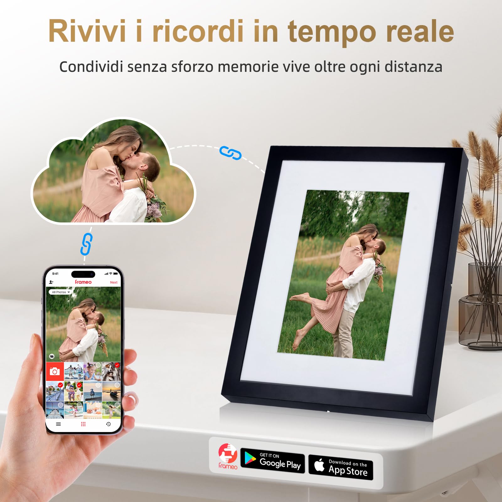 Cornice Digitale, Rollei Smart Frame WiFi 110 10,1 Pollici Frameo Portafoto Digitale 32GB IPS Touchscreen 1280x800 Condivisione di Foto e Video Cornice Nera Cornice-Foto-Portafoto-Cornici-Digitali