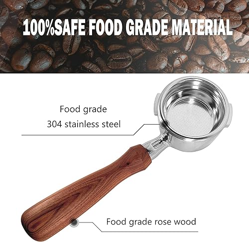 Miniatura 4 de Portafiltro sin fondo de 2.283 in para máquina de café expreso compatible con GAGGIA Classic Pro 304 de acero inoxidable, dos orejas, cesta de