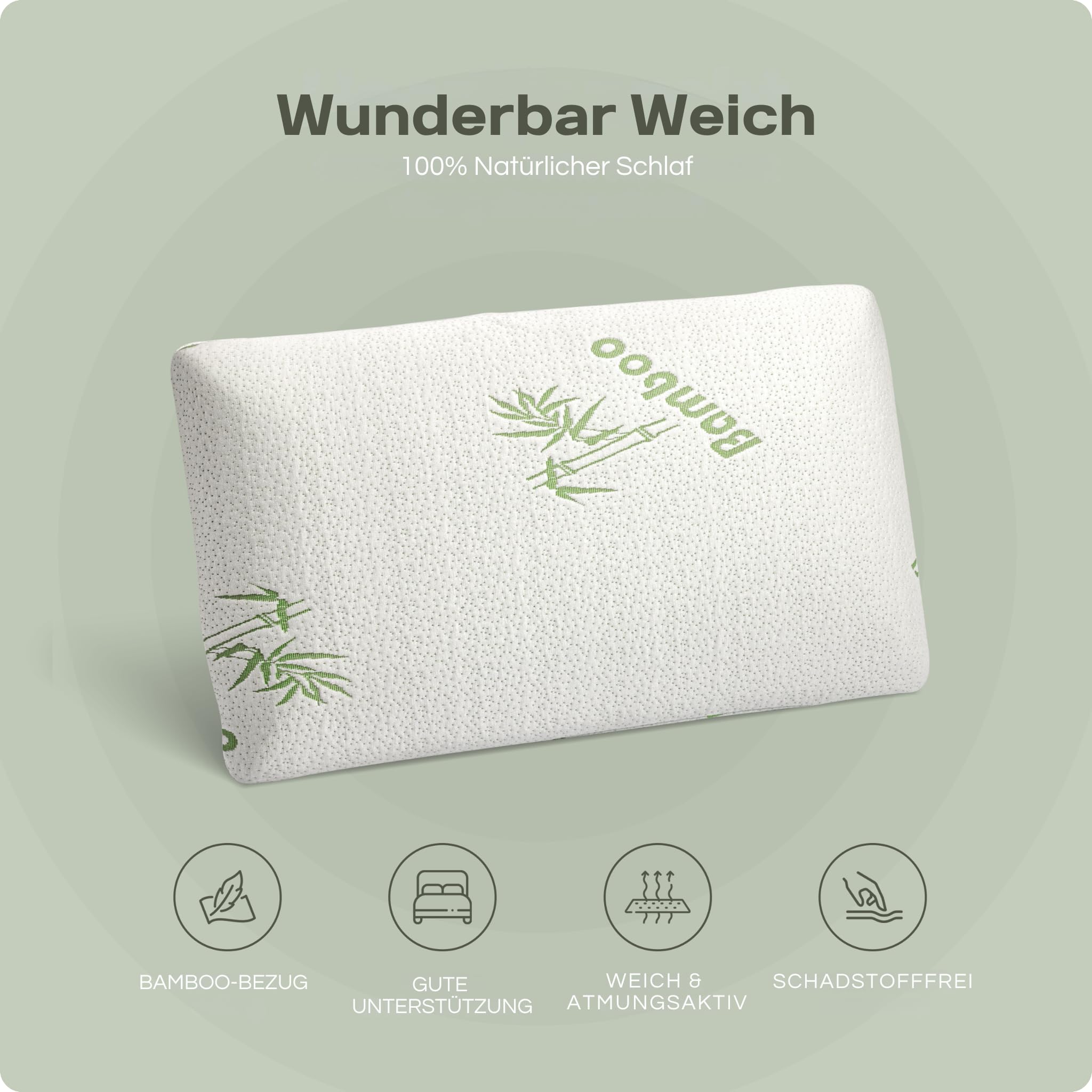 Sleeptime Orthopädisches Nackenstützkissen - Kopfkissen aus druckausgleichendem Visko-Gelschaum (Memory Foam) mit Bamboo-Bezug - Kissen in 70x40cm - Höhe 12cm