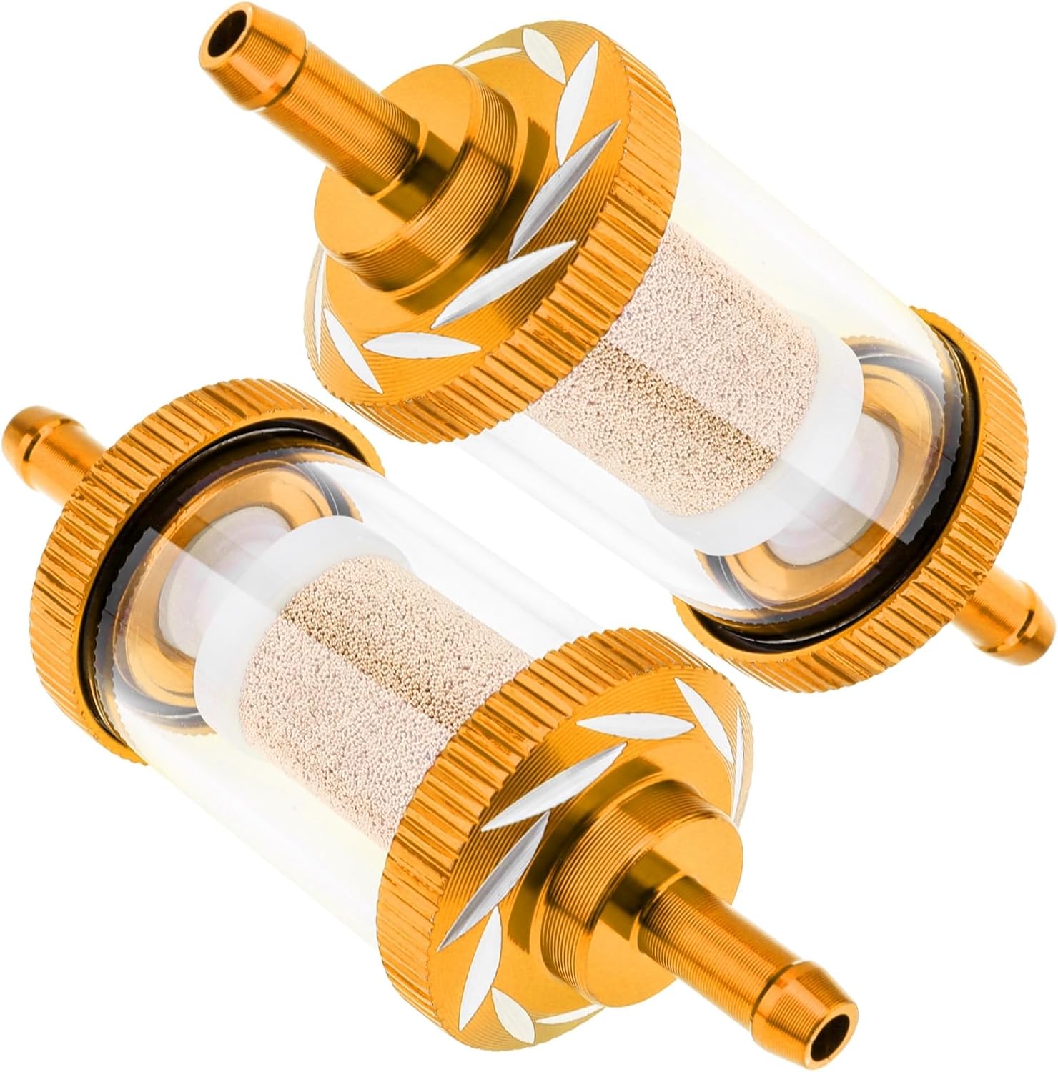 Windance 2PCS 6mm 0.21 Inch Aluminum Alloy Fuel Filter,Glass Inline Gasoline Filter for Motorcycle Scooter ATV Dirt Pit Bike Off-Road Motocross (Gold)