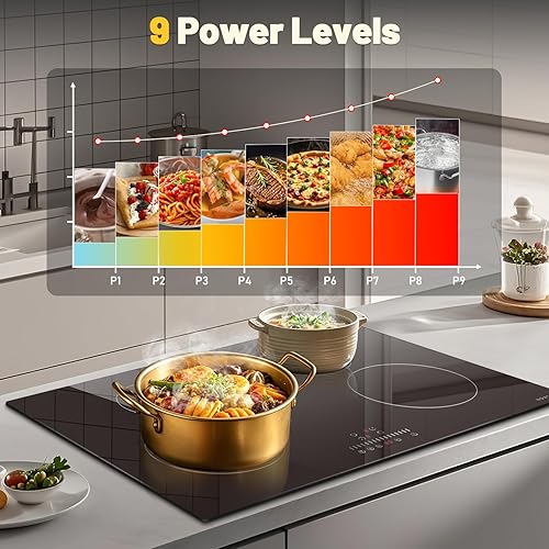 Miniatura 4 de Placa de cocción de inducción Noxton de 30 pulgadas, placa de cocción eléctrica de 7200 W con 4 quemadores BOOST, 9 configuraciones de potencia