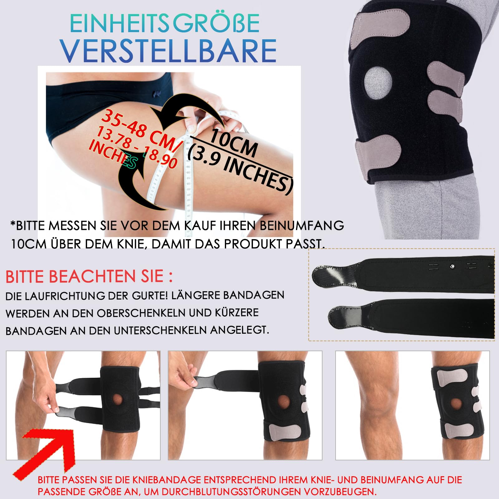 Kniebandage Männer Damen- Verstellbare Kniebandage Meniskus, Arthrose, Arthritis, ACL- Bandage Knie mit Stabilisatoren &Patella Pads, Atmungsaktiv Kniestütze für Sport Knieschmerzen Knee Support