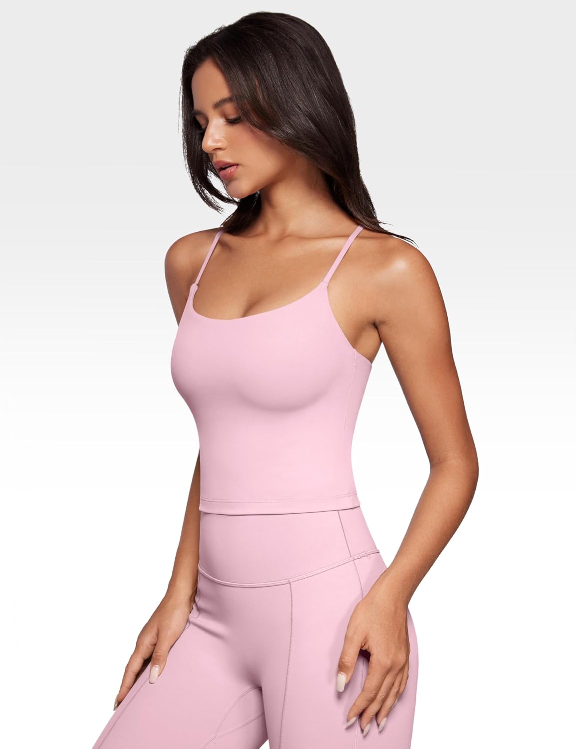 Womens Low Scoop Neck Tank Tops Built in Bra U Back Workout Tanks Spaghetti Criss Cross Strap Sleeveless Cropped Top - Image 2