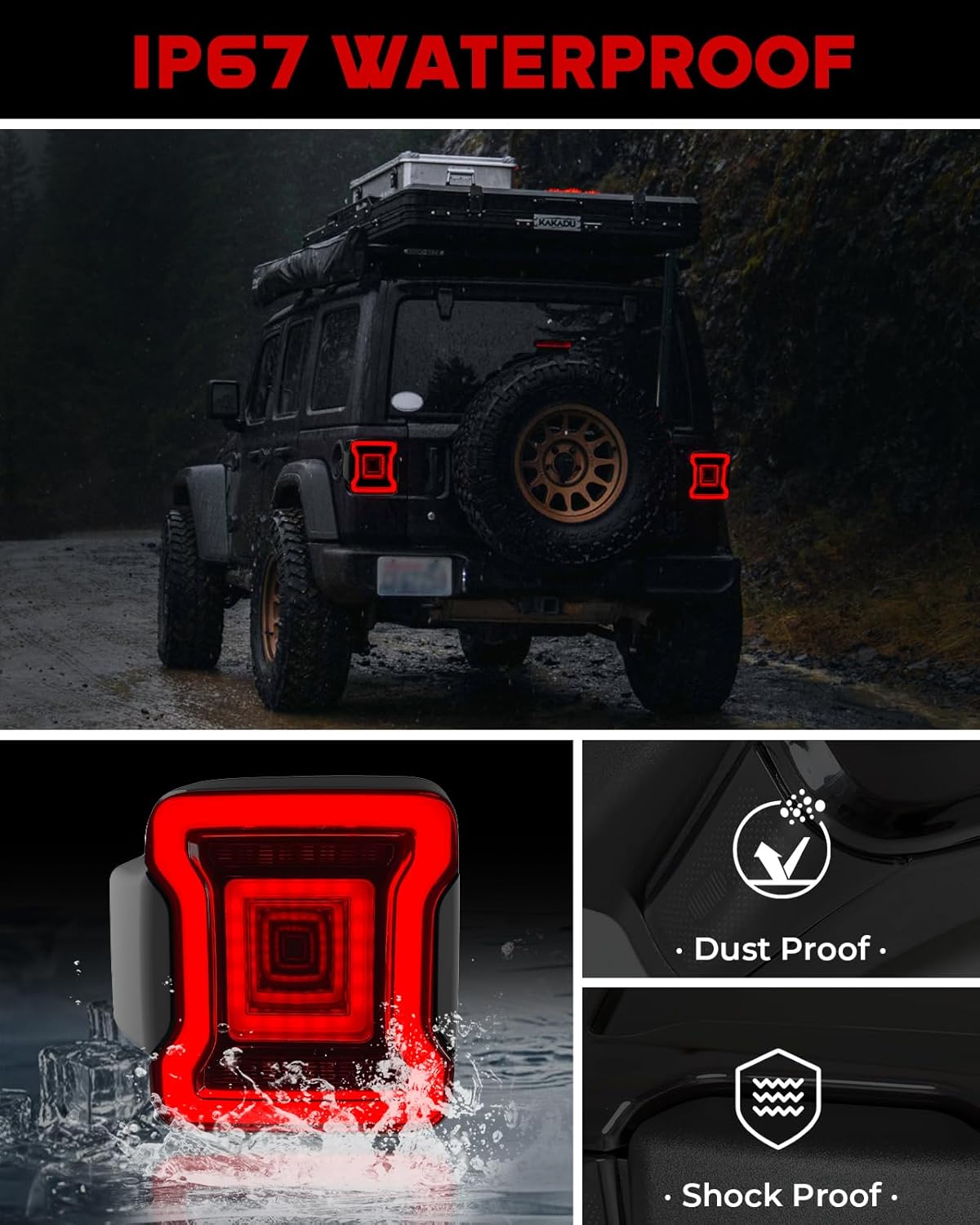 Tail Lights for 2018-2025 Jeep Wrangler JL (Only for Halogen light), Tunnel Style Reverse Brake Lamp Trun Signal Light Assembly, Smoke Lens, 2PCS, Excluding Blind Spot Sensor