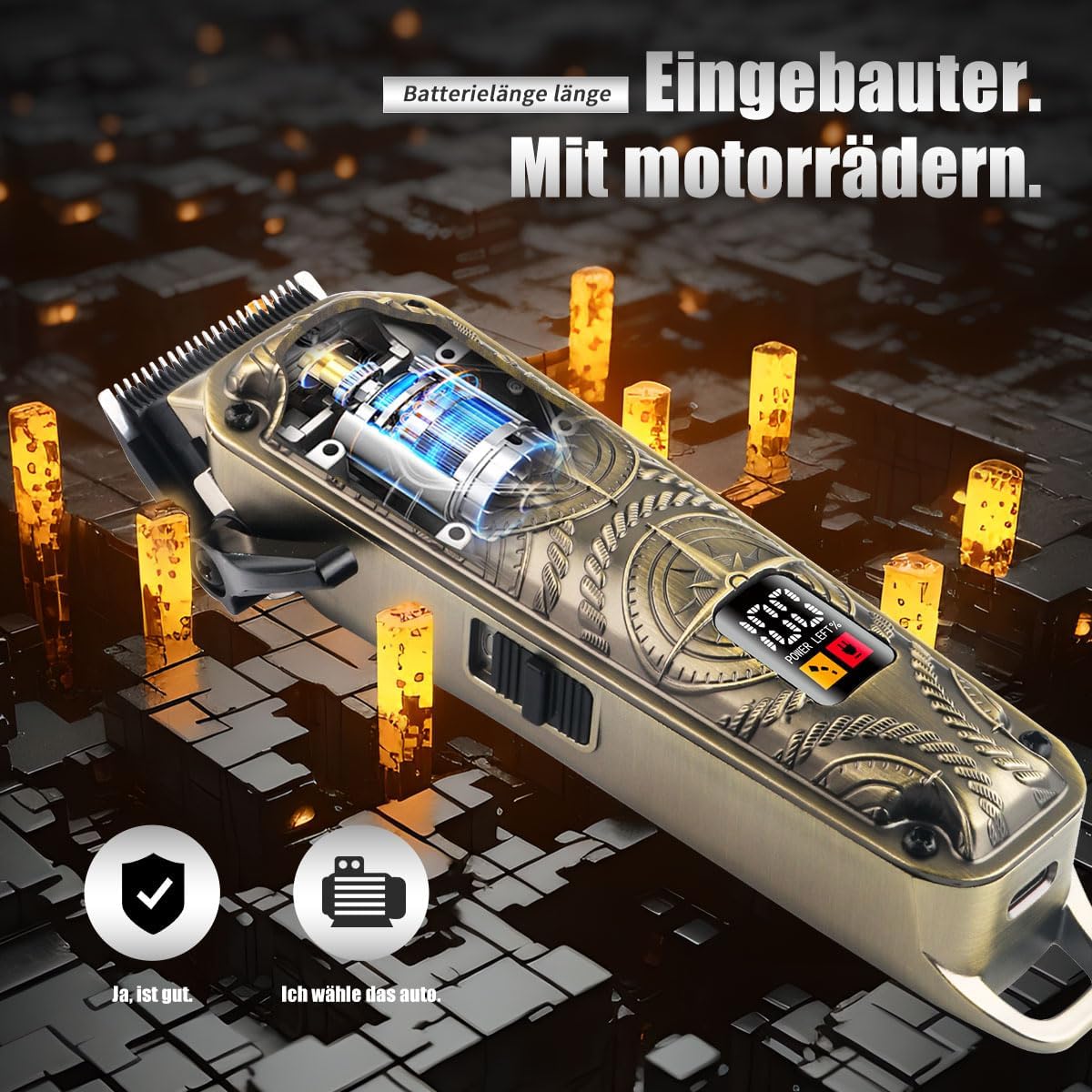WEEME hair clipper internal view and LED display